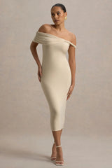 Skye Sand Twisted Bardot Midi Dress