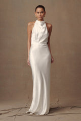 Esther Iridescent Satin Cowl Maxi Dress Ivory