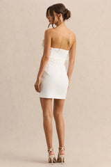 Pastoral White Ruffled Asymmetric Neck Mini Dress
