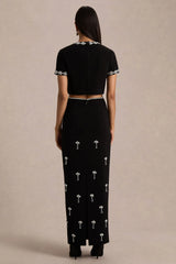 Aven Black Hand Embellished Maxi Skirt