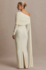 Cyra Cream Asymmetric Neck Maternity Maxi Dress With Sash