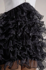 Riot Black White Plunge Neck Mini Dress With Organza Skirt