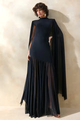 Chantelle Black High Neck Maxi Dress With Drop Waist And Cape Sleeves