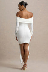 Essie White Bardot Wrap Mini Dress With Sash Detail