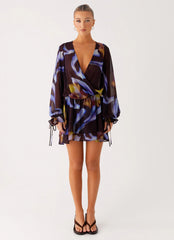 Passion Long Sleeve Mini Dress Dark Floral