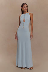 Beryl Slinky Maxi Dress With Pearls Pale Blue