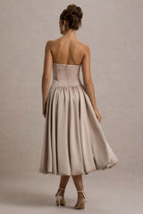 Keyton Champagne Satin Bandeau Midi Dress