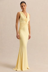 Holly Lemon Plunge Neck Maxi Dress With Twist Detail