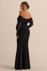 Pretty Perfect Black Maternity Bardot Neck Maxi Dress