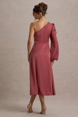 Haila Rose Pink Satin One Shoulder Midi Dress
