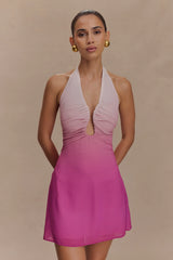 Malakhai Chiffon Halter Mini Dress Ombre Pink