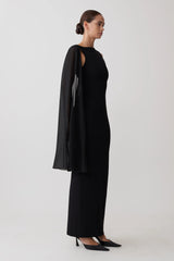 Farid Bandage Midi Dress With Chiffon Black
