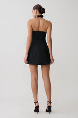 Ella Bow Detail Halter Mini Dress Black