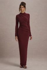 Hespera Port High Neck Long Sleeve Gathered Maxi Dress