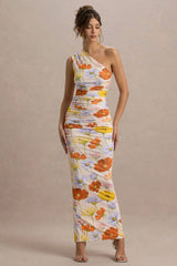Dalarie Bright Floral Print One Shoulder Gathered Maxi Dress