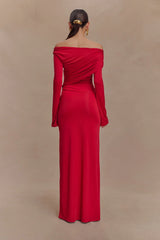 Therese Off Shoulder Ruched Maxi Dress Red