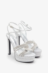 Doll Drama Silver Glitter Diamante Strappy Platform Heels