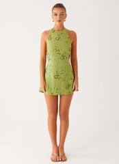Leo Beaded Mini Dress Green