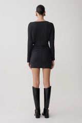 Thao Long Sleeve Gathered Mini Dress Dark Charcoal