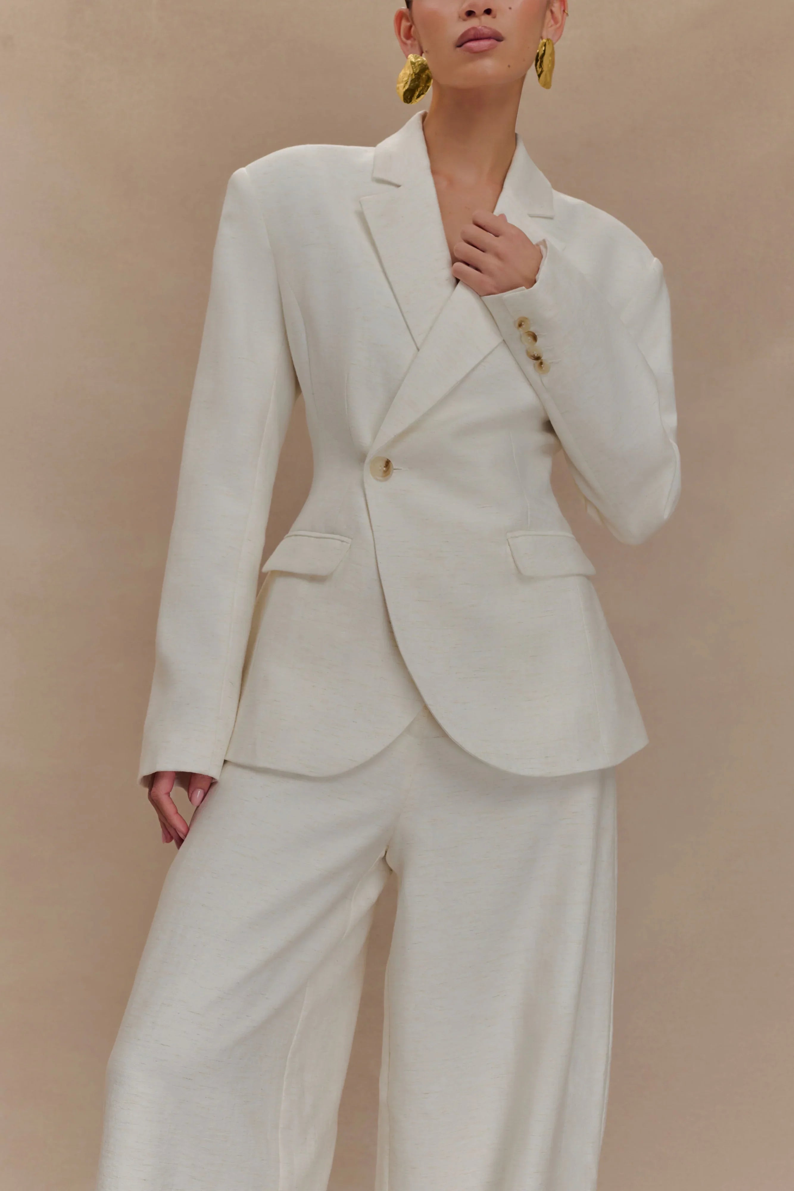 Jameson Cinched Linen Blazer Oat Marle