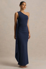 Adelina Navy One Shoulder Maxi Dress With Drape