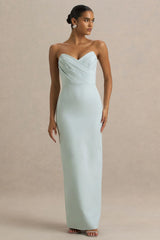 Fierce Light Blue Asymmetric Ruched Maxi Dress