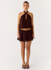 Everywhere I Go Mini Skirt Chocolate