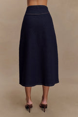 Cecilia Denim A Line Midi Skirt Indigo Blue