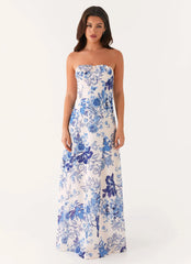 Tayla Linen Maxi Dress Serene Sky Floral