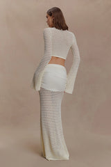Mania Crochet Maxi Skirt With Hardware Ivory