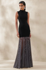 Felina Black High Neck Maxi Dress With Sheer Skirt