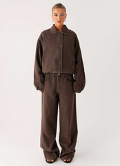 Midwest Washed Denim Bomber Jacket Light Wash Chocolate