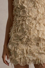 Kamara Nude Sequin Floral Halter Neck Mini Dress