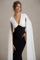 Grace Kelly Black White Plunge Neck Maxi Dress With Cape Sleeves