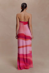 Amaya Strapless Chiffon Maxi Dress Pink Sunset Print
