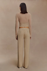 Frannie Gathered Silk Blend Knit Pants Sand