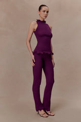 Diya Ribbed High Waisted Pants With Wire Hem Plum