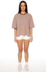 Lioness Bloom Short Sleeve Top Chocolate Blush Stripe