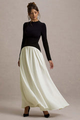 Benedetta Black Cream Long Sleeve Drop Waist Maxi Dress