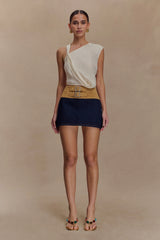 Miranda Faux Suede Belted Denim Mini Skirt Indigo Blue