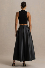 Noa Black Faux Leather A Line Midi Skirt