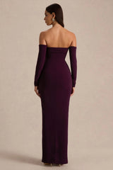 Harper Plum Bardot Neck Maxi Dress
