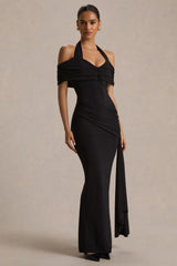 Camille Black Bardot Neck Maxi Dress