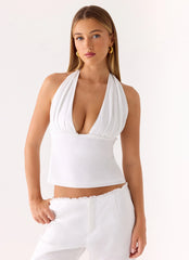 Josephina Linen Halter Top White