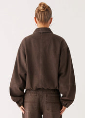 Midwest Washed Denim Bomber Jacket Light Wash Chocolate