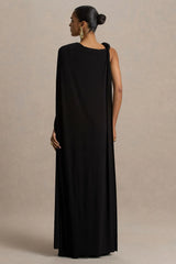 Cressida Black Asymmetric Neck Maxi Dress With Cape And Gold Detail