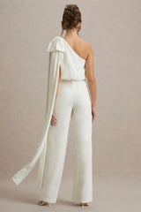 Alice Cream Asymmetric Bow Shoulder Jumpsuit With Drape