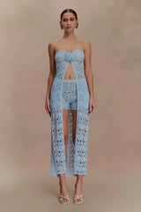 Aeline Crochet Knit Shorts Sky Blue
