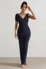 Capella Navy Asymmetric Wrap Maxi Dress