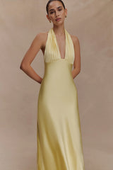 Alice Satin Halter Maxi Dress Lemon